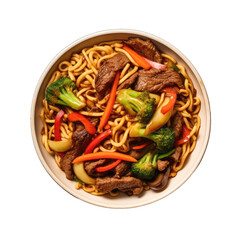 Beef Lo Mein, dish made from beef and noodles on transparent background