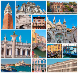 Collage of images with Venice, Italy.