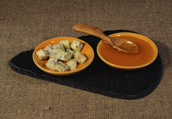 honey and cheese on the table
