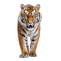Fototapeta premium Bengal Tiger frontview - ferocious, dangerous predator on transparent background