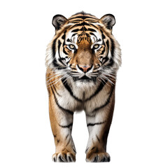 Bengal Tiger frontview - ferocious, dangerous predator on transparent background