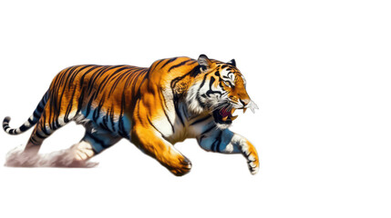 Bengal Tiger runing sideview - ferocious, dangerous predator on transparent background
