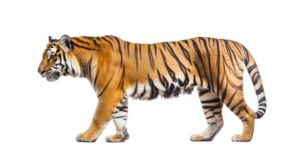 Fototapeta premium Bengal Tiger sideview - ferocious, dangerous predator on transparent background