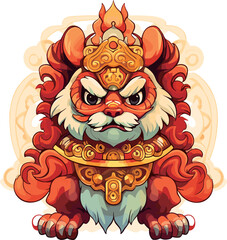 fierce and auspicious chinese new year lion dance illustration - rich red and gold hues for festive designs, greeting cards, and decorative banners