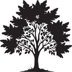 Tree silhouette editable vector illustration for logo icon isolated over white background