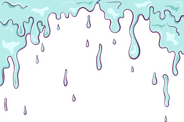 Dripping liquid, slime, paint. Water drops, falling waterfall and teardrop. Vector illustration in hand drawn cartoon style. Simple color graphic isolated on white. Splatter motion fluid design