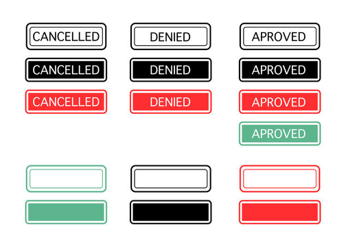 website buttons icon set. approved denied. template labels. modern flat design. illustration