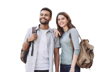 Beautiful happy couple isolated transparent PNG. Young joyful smiling woman and man summer...