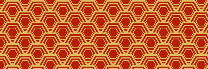 Asian seamless pattern in oriental geometric style. Chinese Lunar New Year decoration. Red and golden abstract Asian vector creative motif. For background, wallpaper, design