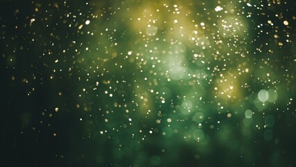 Golden Bokeh Lights on Emerald Green Background Poster or Sign with Open Empty Copy Space for Text 
