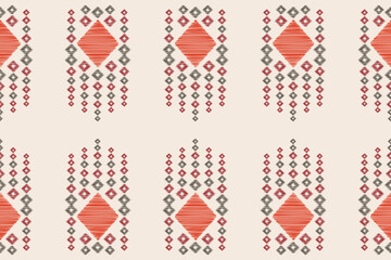 Ethnic Ikat fabric pattern geometric style.African Ikat embroidery Ethnic oriental pattern brown cream background. Abstract,vector,illustration.Texture,clothing,frame,decoration,motif,carpet.