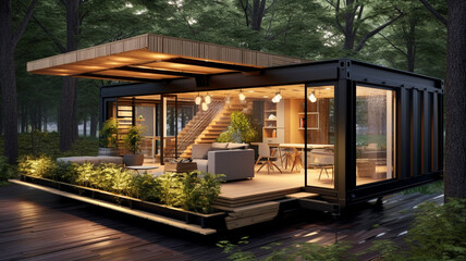 3 d rendering of modern house on the forest