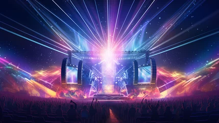 Foto op Plexiglas A music festival with a brightly lit stage, Ai generated image. © Trendy Three
