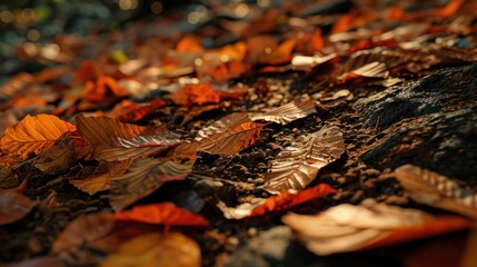 Autumn leaves carpet the forest floor, heralding the change of seasons.