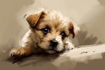 Adorable drawing of a playful pup. Generative AI
