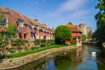 Canterbury Westgate and Great Stour River - obrazy, fototapety, plakaty