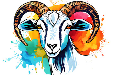 colorful watercolor design roast goat - obrazy, fototapety, plakaty