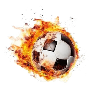 soccer ball in fire - sport of speed and power on transparent background
