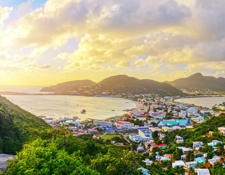 Philipsburg, Sint Maarten, Dutch Antilles cityscape at the Great Salt Pond