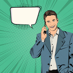 Pop Art Comic Man with Phone stock vector illustration