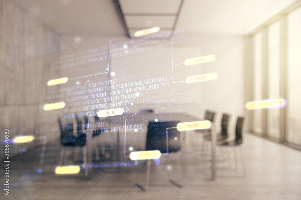 Aufkleber abstract virtual coding concept on a modern conference room background. multiexposure