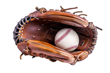 baseball glove and ball symbolizing iconic equipment isolated on white background