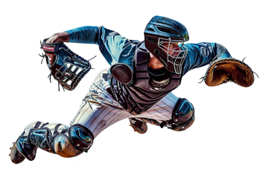 baseball catcher in action isolated on white