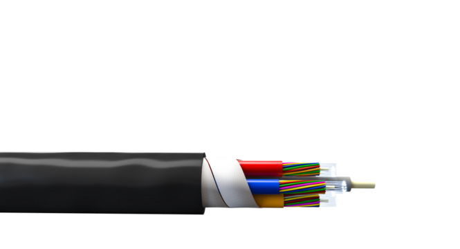 horizontal fibre optic cable isolated on white.