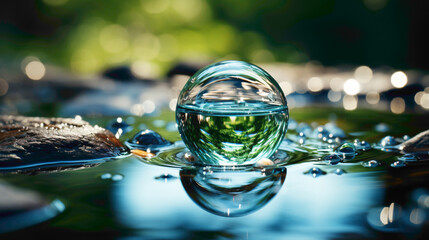 A close-up of a droplet falling into clear water.