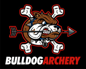 archery team design with mean bulldog mascot for school, college or league sports