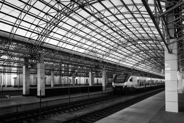 Modern architecture railway station metal platform structure.