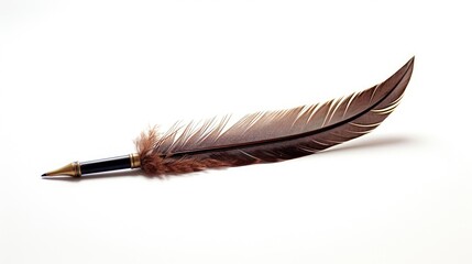sophisticated image of a feather pen and ink isolated on white, capturing the vintage allure of traditional writing tools.
