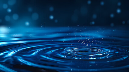 A futuristic banner with water rings and ripples on a dark blue background - obrazy, fototapety, plakaty