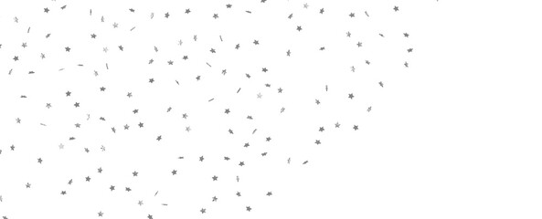Silver stars confetti on gray background. Christmas or winter festive background