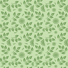 floral seamless pattern. simple hand drawn flowers. flat color style. leaves pattern.