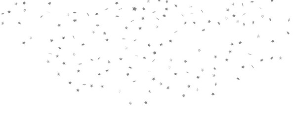 Silver stars confetti on gray background. Christmas or winter festive background