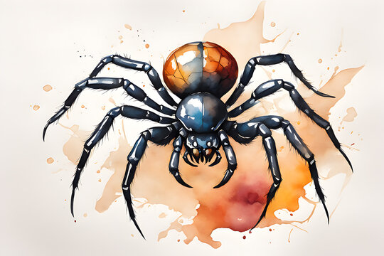watercolor oil paint spider skull