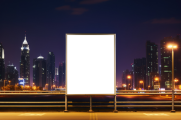 empty billboard stands before a bustling cityscape at night, awaiting its next vibrant advertisement