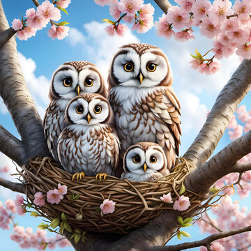Illustration famille de chouettes