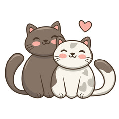 graphics of two  cats in love hugging each other and red hearts