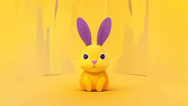 Vivid Animation of a Cheerful Rabbit on Yellow - Digital Illustration, Minimalistic Style. Generative AI