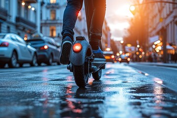 A person driving with eco friendly e-scooter. - Powered by Adobe