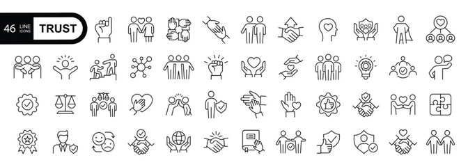 Trust editable stroke outline icon set. Thin linear style icons pack. Vector illustration.

