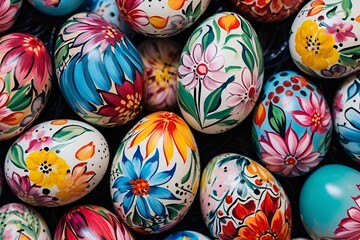 Fototapeta na wymiar Background of hand-painted Easter eggs
