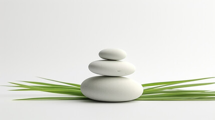 Fototapeta na wymiar Zen Steine Gräser Meditation Wellness weiß minimalistisch