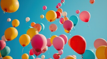Colorful balloons soaring into the sky symbolize celebration and joy.