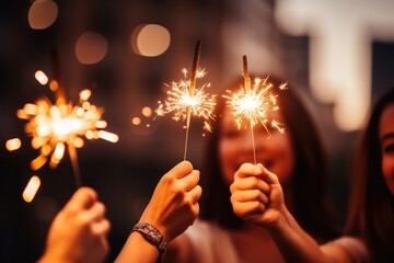 people make a wish and sparklers, merry christmas, happy new year, holiday 2024