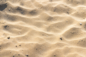 Closeup of sand pattern of beach in the summer. Background top view