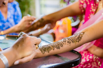 Indian bride's henna mehendi mehndi hands close up