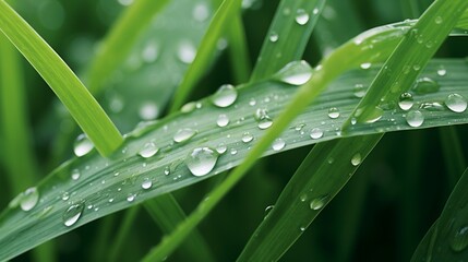 A close-up shot of grass covered with dew